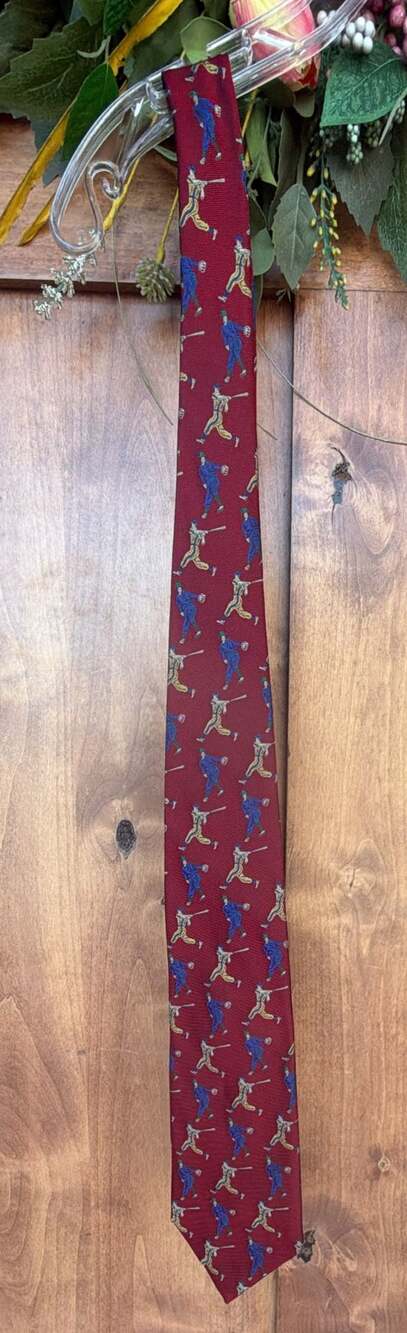 Robert Talbott for Nordstrom Burgundy Silk Baseball Player Novelty Necktie